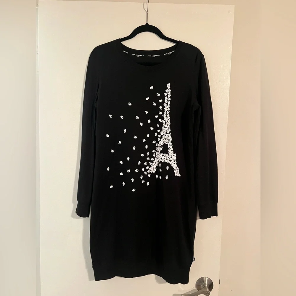 Karl Lagerfeld Black Midi Knit Long Sleeve Dress size S - Picture 1 of 4